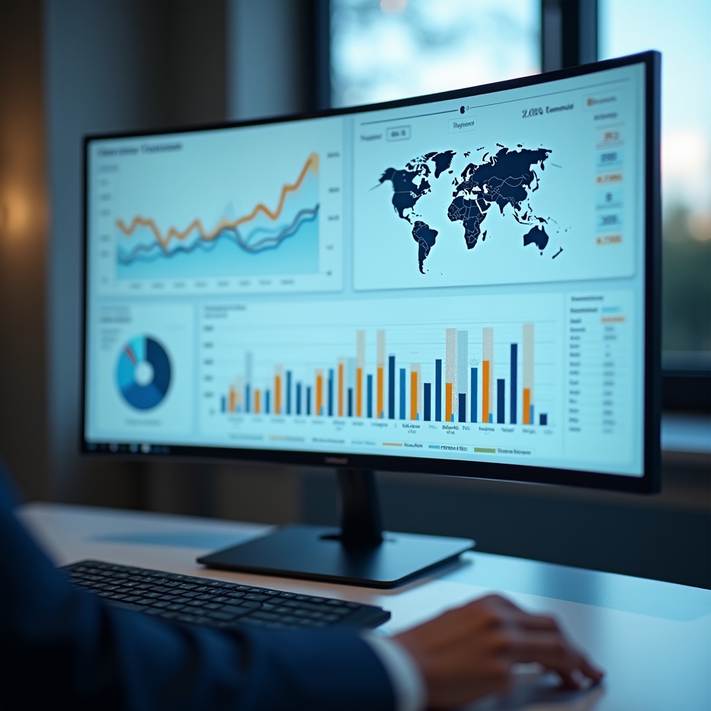 Wide shot of an e-commerce operations dashboard showing order volume charts